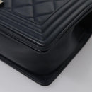 CHANEL Chain Matelasse Boy Chanel Shoulder Bag Lamb Skin Navy CC Auth BA246AM-16