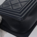 CHANEL Chain Matelasse Boy Chanel Shoulder Bag Lamb Skin Navy CC Auth BA246AM-17