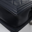 CHANEL Chain Matelasse Boy Chanel Shoulder Bag Lamb Skin Navy CC Auth BA246AM-18