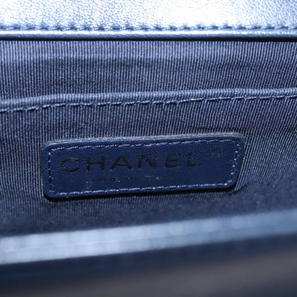 CHANEL Chain Matelasse Boy Chanel Shoulder Bag Lamb Skin Navy CC Auth BA246AM