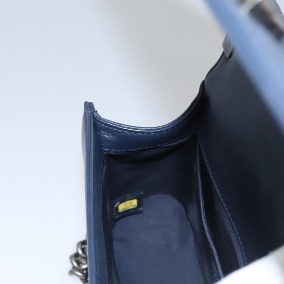 CHANEL Chain Matelasse Boy Chanel Shoulder Bag Lamb Skin Navy CC Auth BA246AM