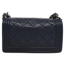 CHANEL Chain Matelasse Boy Chanel Shoulder Bag Lamb Skin Navy CC Auth BA246AM-2