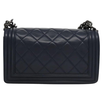 CHANEL Chain Matelasse Boy Chanel Shoulder Bag Lamb Skin Navy CC Auth BA246AM - 0