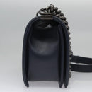 CHANEL Chain Matelasse Boy Chanel Shoulder Bag Lamb Skin Navy CC Auth BA246AM-4