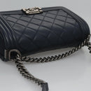 CHANEL Chain Matelasse Boy Chanel Shoulder Bag Lamb Skin Navy CC Auth BA246AM-6