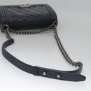 CHANEL Chain Matelasse Boy Chanel Shoulder Bag Lamb Skin Navy CC Auth BA246AM-7