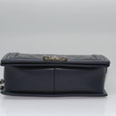 CHANEL Chain Matelasse Boy Chanel Shoulder Bag Lamb Skin Navy CC Auth BA246AM-5