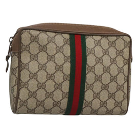 GUCCI GG Supreme Web Sherry Line Clutch Bag PVC Beige 89 01 002 Auth BA2470