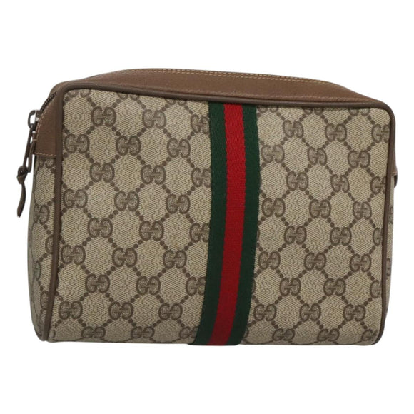 GUCCI GG Supreme Web Sherry Line Clutch Bag PVC Beige 89 01 002 Auth BA2470