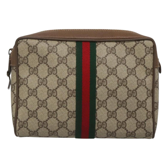 GUCCI GG Supreme Web Sherry Line Clutch Bag PVC Beige 89 01 002 Auth BA2470