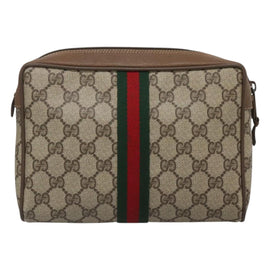 GUCCI GG Supreme Web Sherry Line Clutch Bag PVC Beige 89 01 002 Auth BA2470 - 0