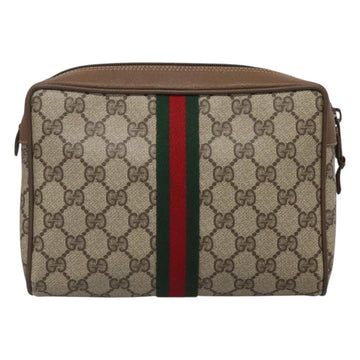 GUCCI GG Supreme Web Sherry Line Clutch Bag PVC Beige 89 01 002 Auth BA2470 - 0