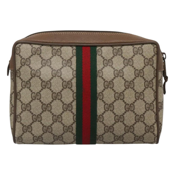 GUCCI GG Supreme Web Sherry Line Clutch Bag PVC Beige 89 01 002 Auth BA2470