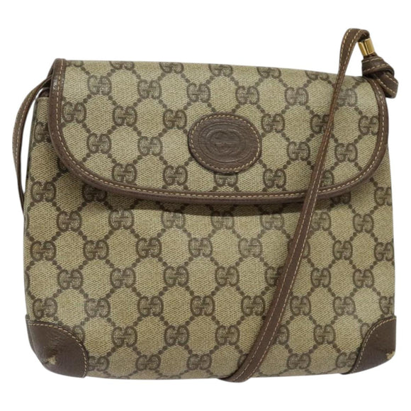 GUCCI GG Supreme Shoulder Bag PVC Beige Gold Auth BA2472