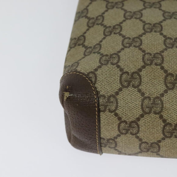 GUCCI GG Supreme Shoulder Bag PVC Beige Gold Auth BA2472