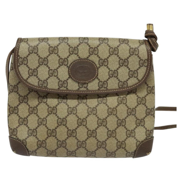 GUCCI GG Supreme Shoulder Bag PVC Beige Gold Auth BA2472