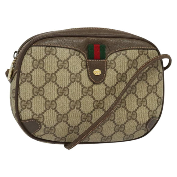GUCCI GG Supreme Web Sherry Line Bag PVC Beige Gold 89 02 066 Auth BA2473