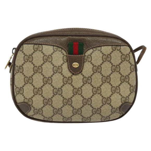 GUCCI GG Supreme Web Sherry Line Bag PVC Beige Gold 89 02 066 Auth BA2473