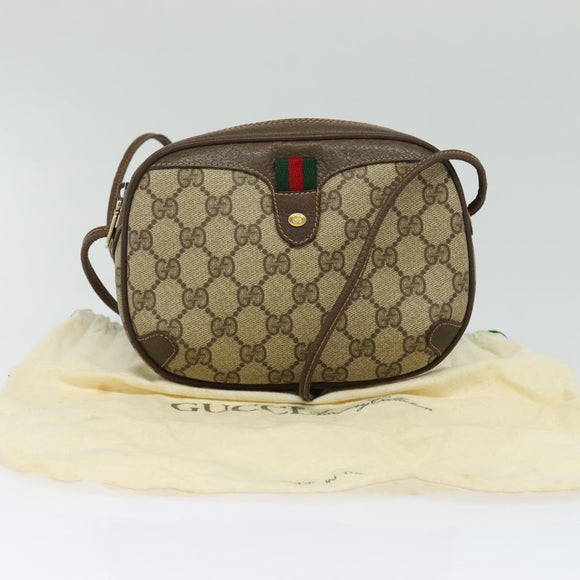 GUCCI GG Supreme Web Sherry Line Bag PVC Beige Gold 89 02 066 Auth BA2473