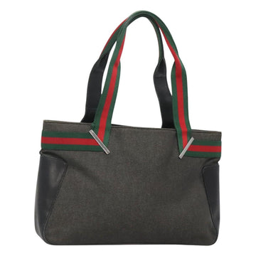 GUCCI Web Sherry Line Tote Bag Canvas Red Gray Green 73983 Auth BA2478