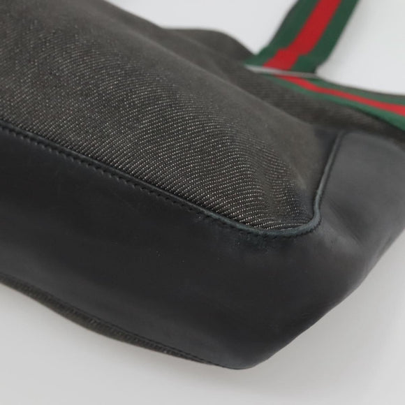 GUCCI Web Sherry Line Tote Bag Canvas Red Gray Green 73983 Auth BA2478