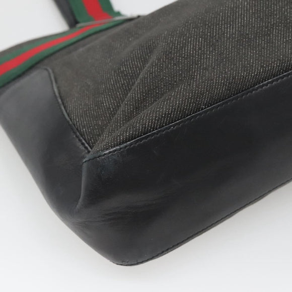 GUCCI Web Sherry Line Tote Bag Canvas Red Gray Green 73983 Auth BA2478