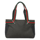 GUCCI Web Sherry Line Tote Bag Canvas Red Gray Green 73983 Auth BA2478-13