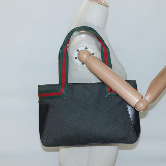 GUCCI Web Sherry Line Tote Bag Canvas Red Gray Green 73983 Auth BA2478