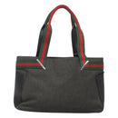GUCCI Web Sherry Line Tote Bag Canvas Red Gray Green 73983 Auth BA2478-2