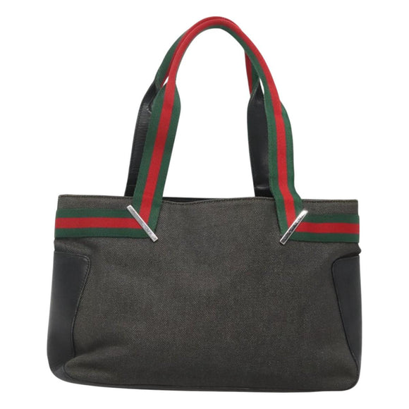 GUCCI Web Sherry Line Tote Bag Canvas Red Gray Green 73983 Auth BA2478