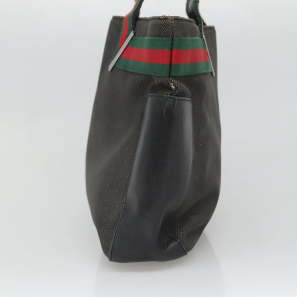 GUCCI Web Sherry Line Tote Bag Canvas Red Gray Green 73983 Auth BA2478