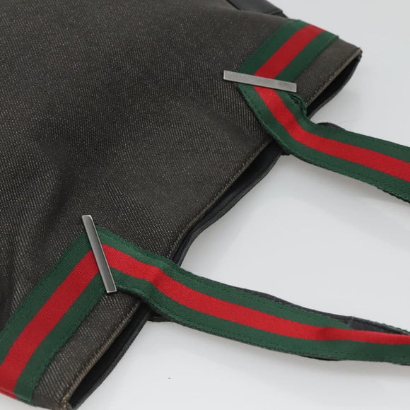 GUCCI Web Sherry Line Tote Bag Canvas Red Gray Green 73983 Auth BA2478