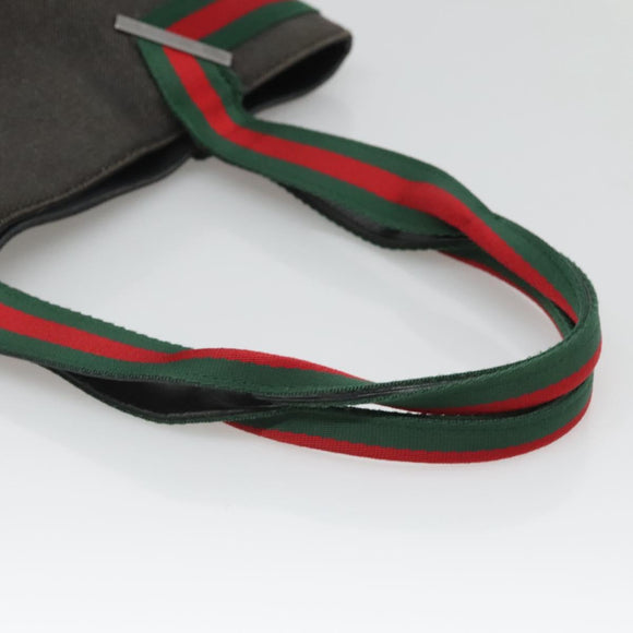 GUCCI Web Sherry Line Tote Bag Canvas Red Gray Green 73983 Auth BA2478