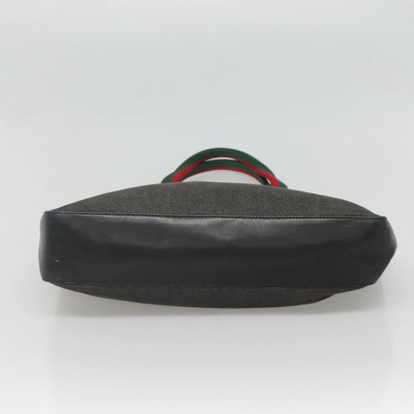 GUCCI Web Sherry Line Tote Bag Canvas Red Gray Green 73983 Auth BA2478