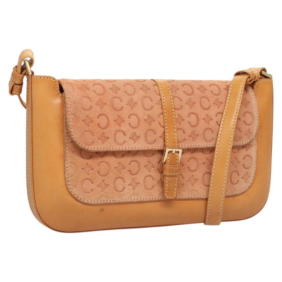 CELINE C Macadam Canvas Shoulder Bag Pink Gold Auth BA2500