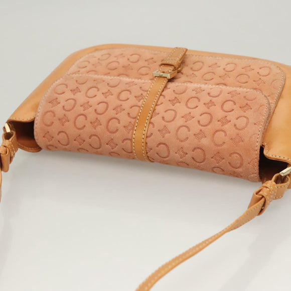 CELINE C Macadam Canvas Shoulder Bag Pink Gold Auth BA2500