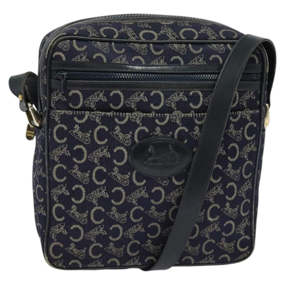 CELINE C Sulky Shoulder Bag Canvas Navy Gold Auth BA2502