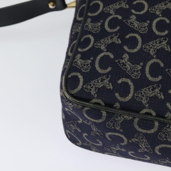 CELINE C Sulky Shoulder Bag Canvas Navy Gold Auth BA2502