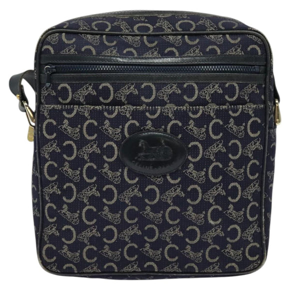 CELINE C Sulky Shoulder Bag Canvas Navy Gold Auth BA2502