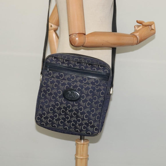 CELINE C Sulky Shoulder Bag Canvas Navy Gold Auth BA2502
