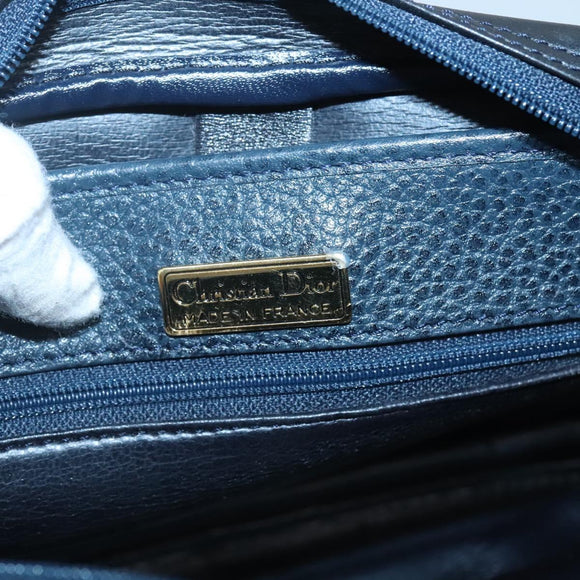 Christian Dior Shoulder Bag Leather Navy Gold Auth BA2504