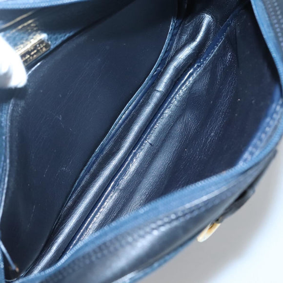 Christian Dior Shoulder Bag Leather Navy Gold Auth BA2504