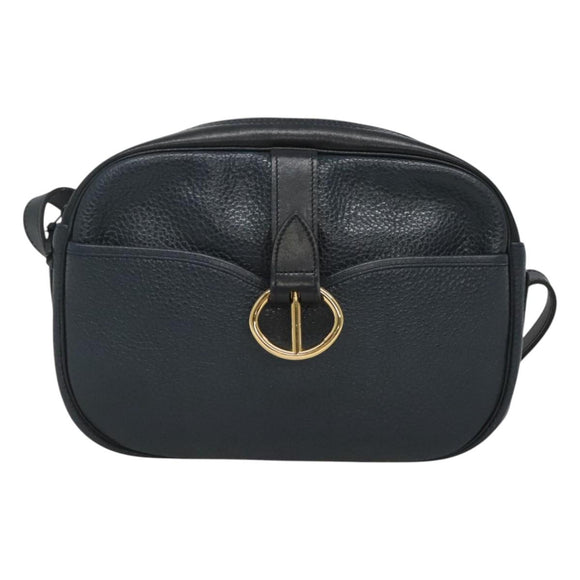Christian Dior Shoulder Bag Leather Navy Gold Auth BA2504