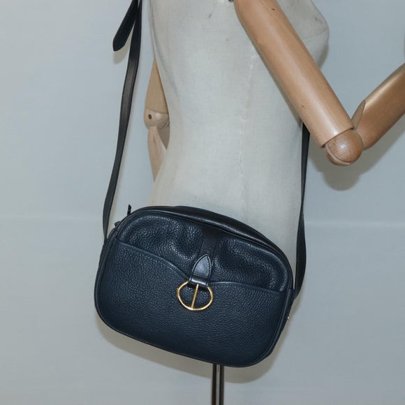 Christian Dior Shoulder Bag Leather Navy Gold Auth BA2504