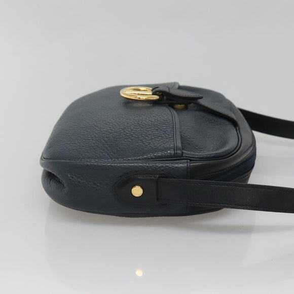 Christian Dior Shoulder Bag Leather Navy Gold Auth BA2504