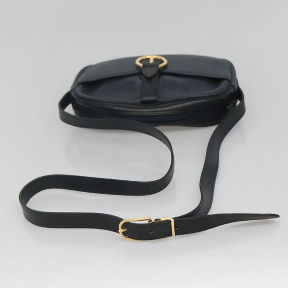 Christian Dior Shoulder Bag Leather Navy Gold Auth BA2504