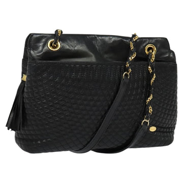 BALLY Shoulder Bag Leather Black Gold Auth BA2507