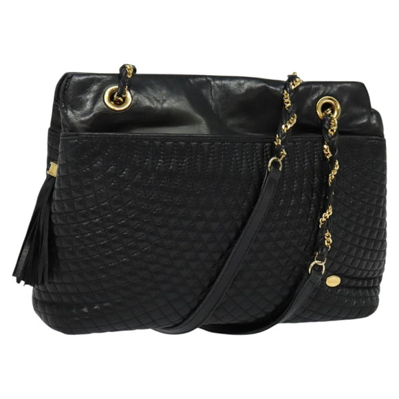 BALLY Shoulder Bag Leather Black Gold Auth BA2507