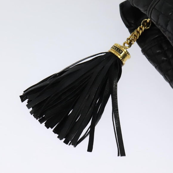 BALLY Shoulder Bag Leather Black Gold Auth BA2507