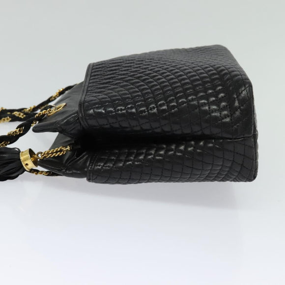 BALLY Shoulder Bag Leather Black Gold Auth BA2507